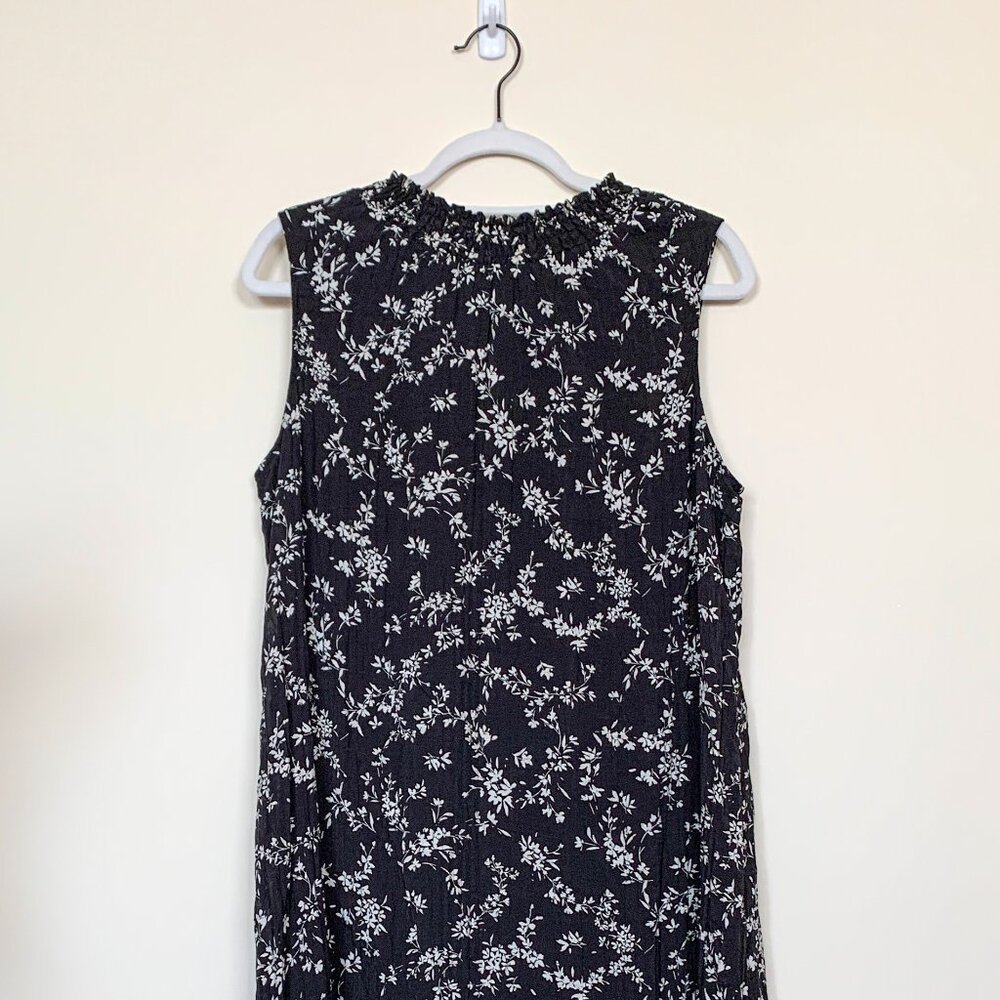 J. Jill Black Floral Maxi Sleeveless Crinkle Dress Medium